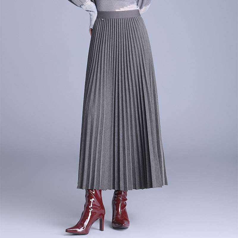 Draped Wool Pleated Midi Skirt