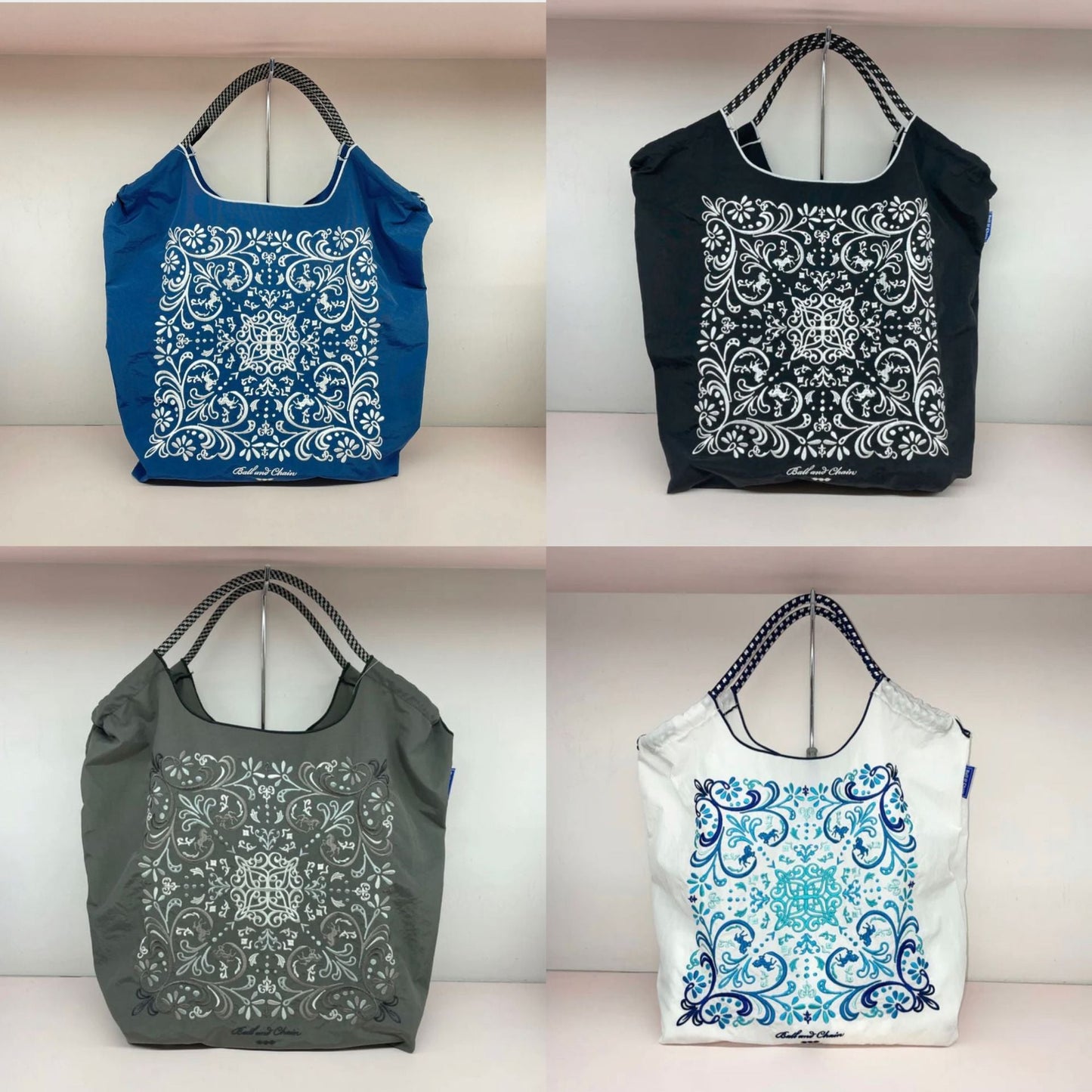 Flower vine embroidery shopping bag