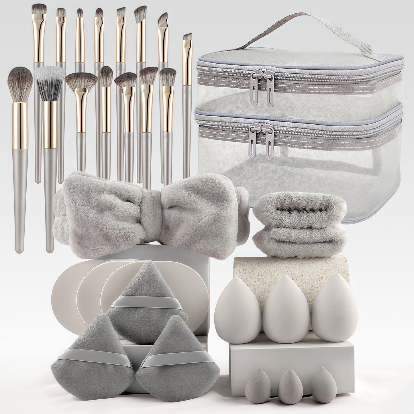 Professional Makeup Brush and Powder Puff Set 46 Pieces