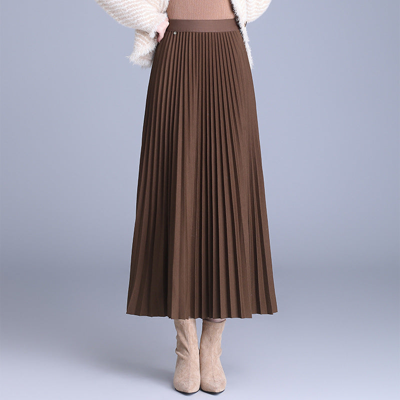 Draped Wool Pleated Midi Skirt
