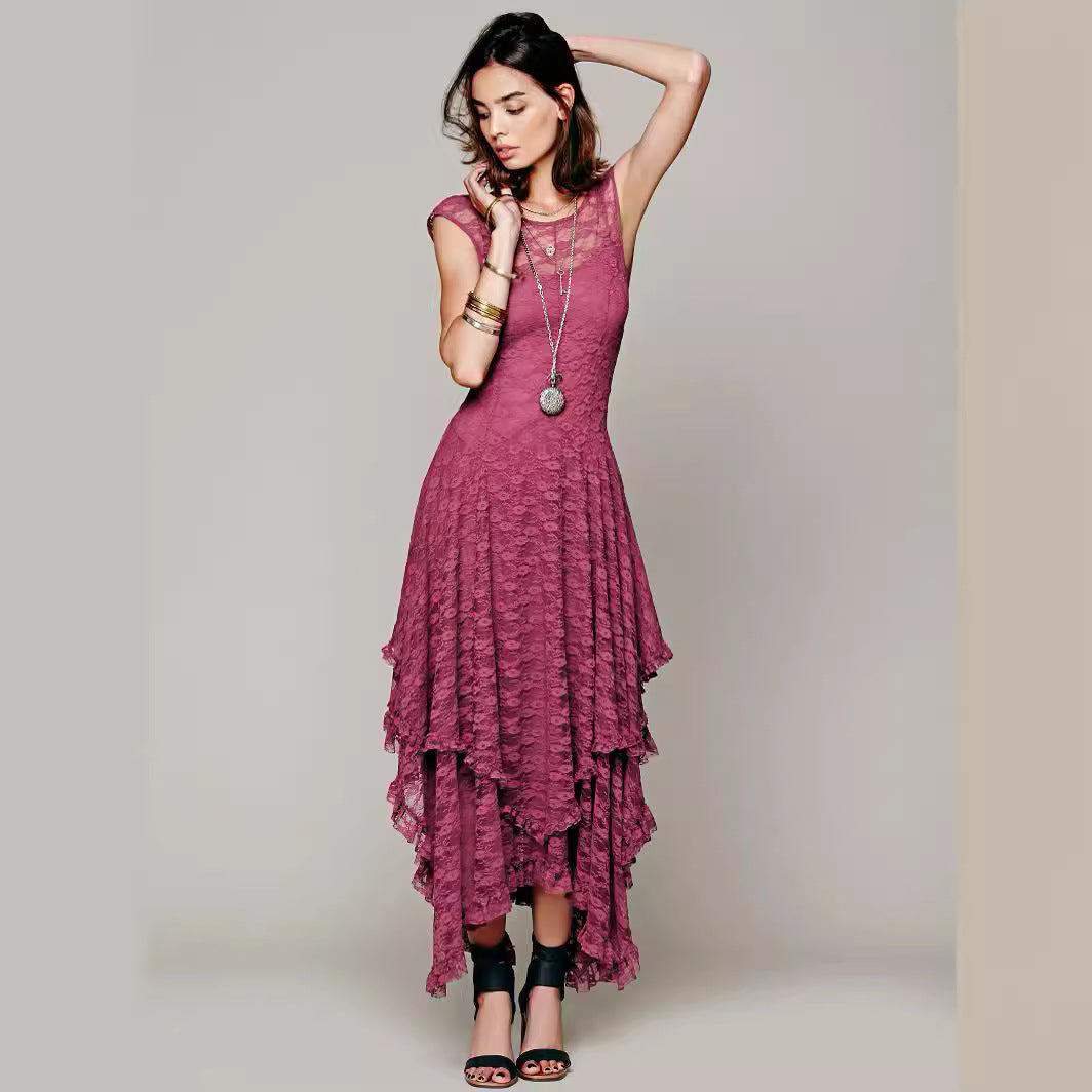 Womens Lace Dress with Irregular Hem