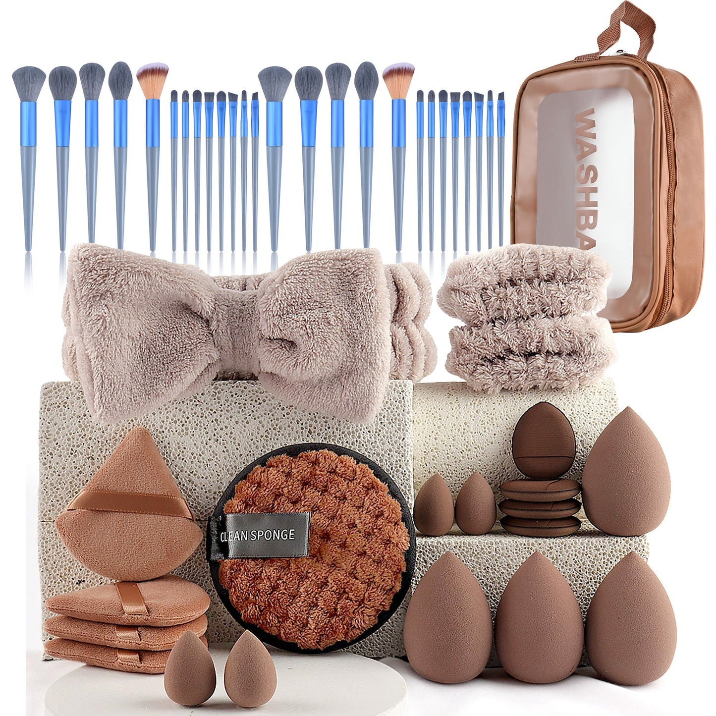 Professional Makeup Brush and Powder Puff Set 46 Pieces
