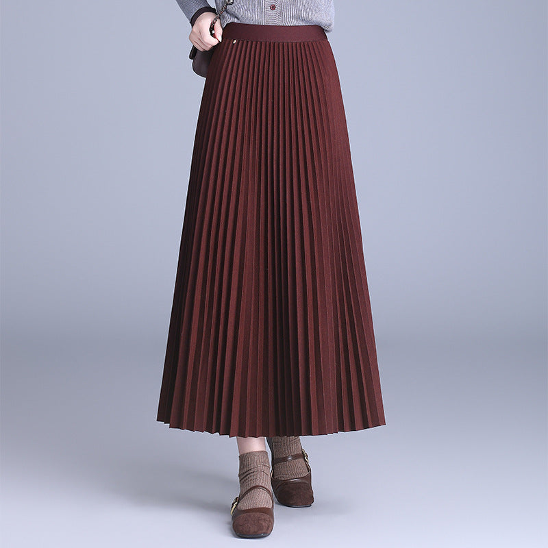 Draped Wool Pleated Midi Skirt