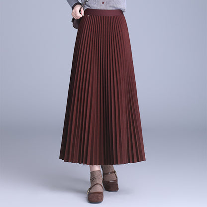 Draped Wool Pleated Midi Skirt
