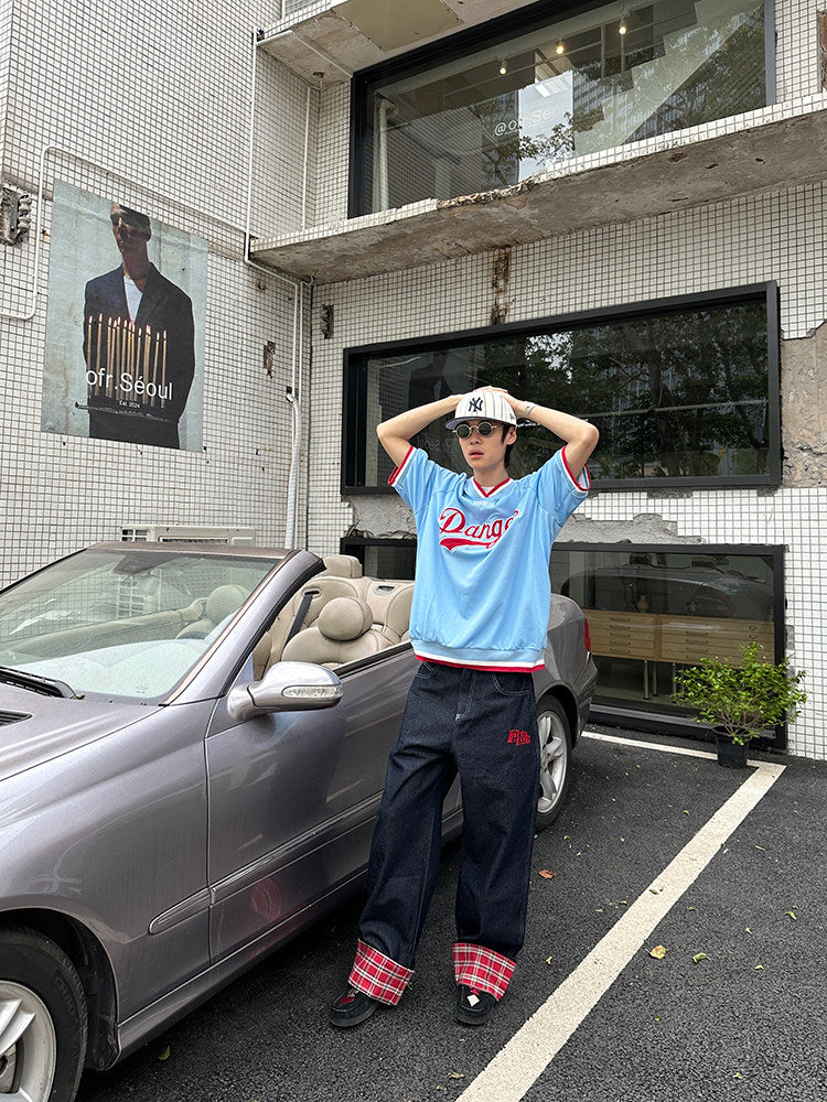 Plaid patchwork jeans