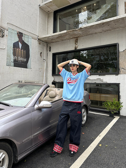 Plaid patchwork jeans