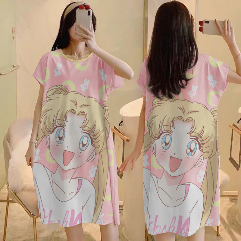 Cartoon loose short-sleeved nightgown