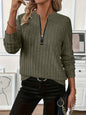 Women's Ribbed Knit Zipper Top
