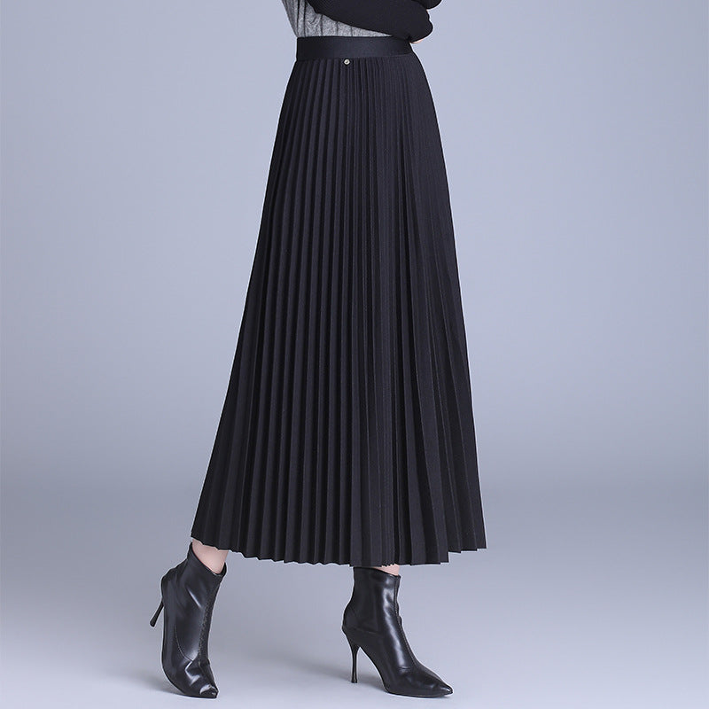 Draped Wool Pleated Midi Skirt