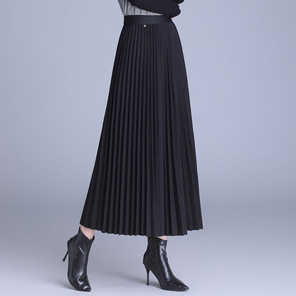 Draped Wool Pleated Midi Skirt