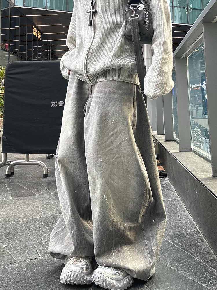 Ink-washed wide-leg jeans