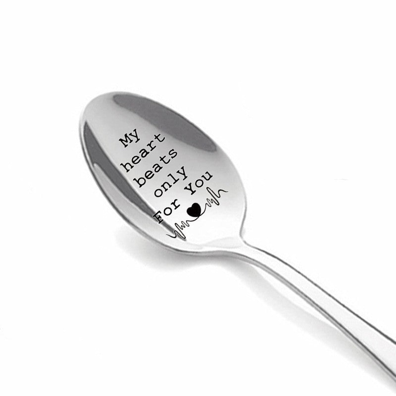 Stainless steel long-handled soup spoon