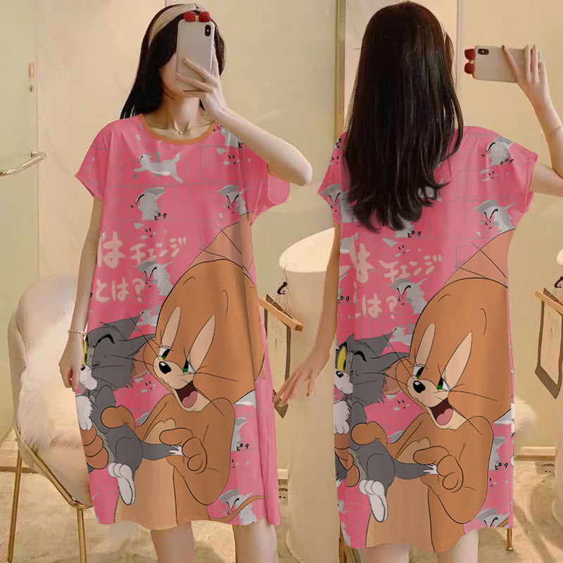 Cartoon loose short-sleeved nightgown