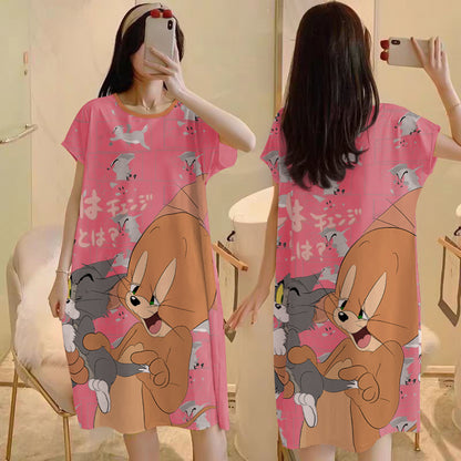 Cartoon loose short-sleeved nightgown
