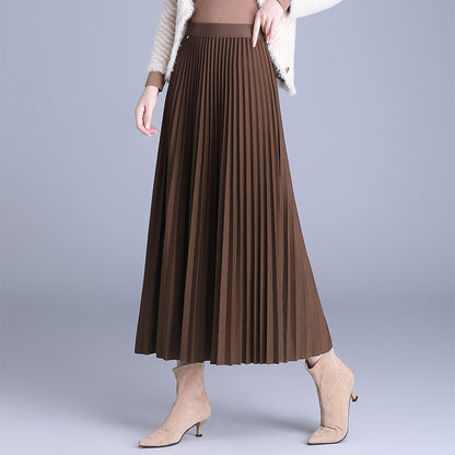 Draped Wool Pleated Midi Skirt