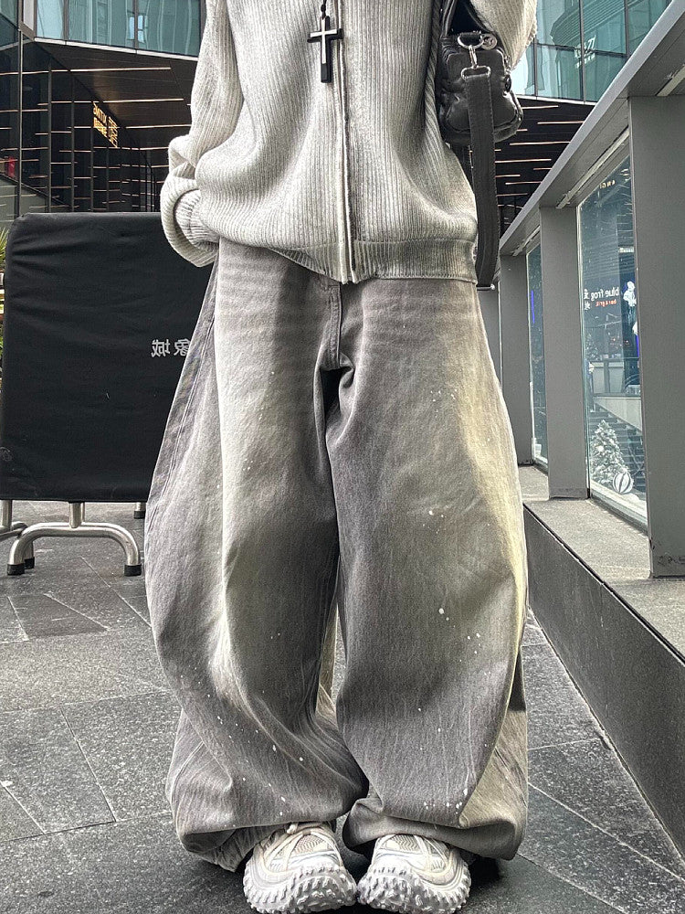 Ink-washed wide-leg jeans