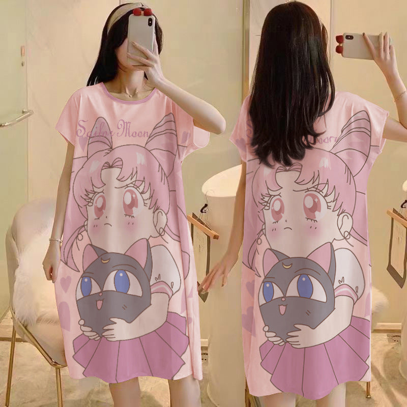 Cartoon loose short-sleeved nightgown