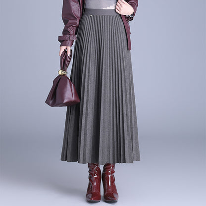 Draped Wool Pleated Midi Skirt