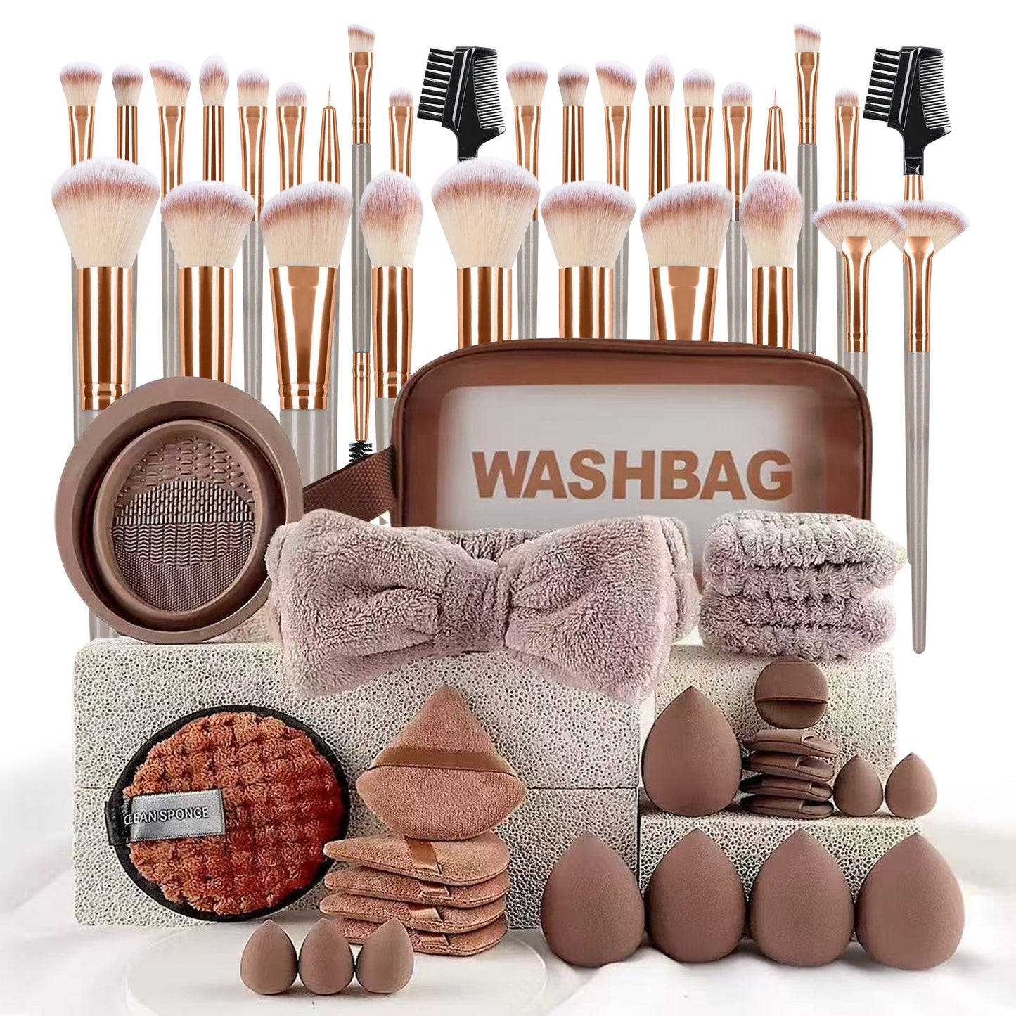Professional Makeup Brush and Powder Puff Set 46 Pieces