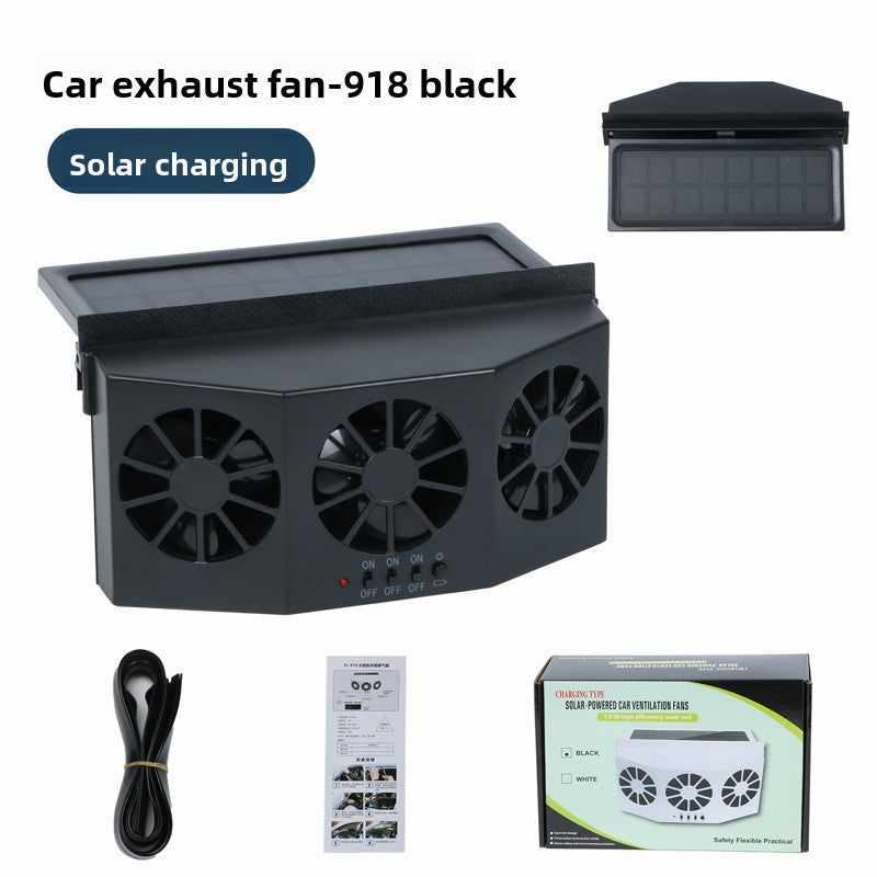 Solar-powered car cooling exhaust fan
