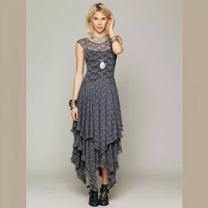 Womens Lace Dress with Irregular Hem