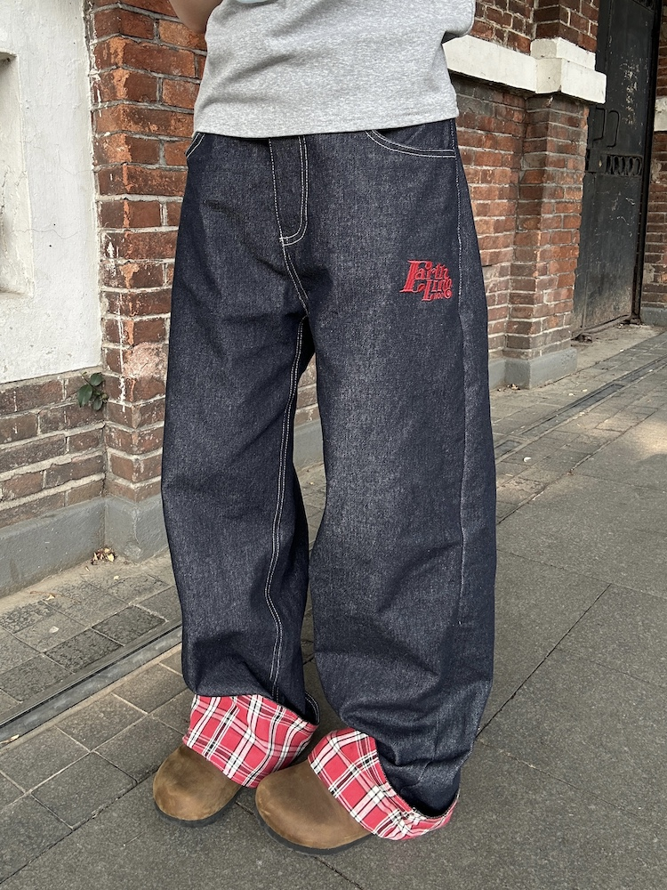 Plaid patchwork jeans
