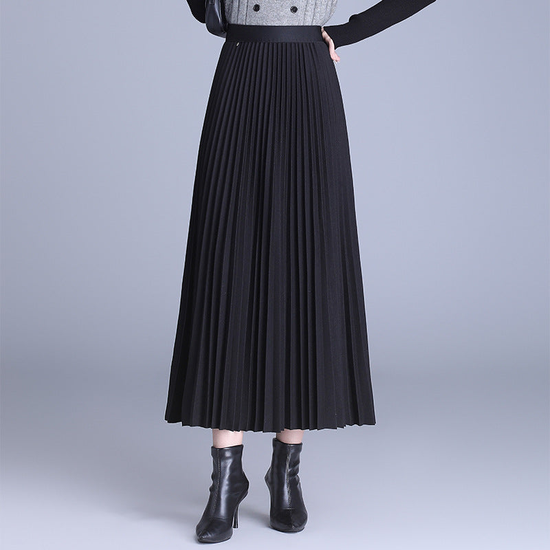 Draped Wool Pleated Midi Skirt