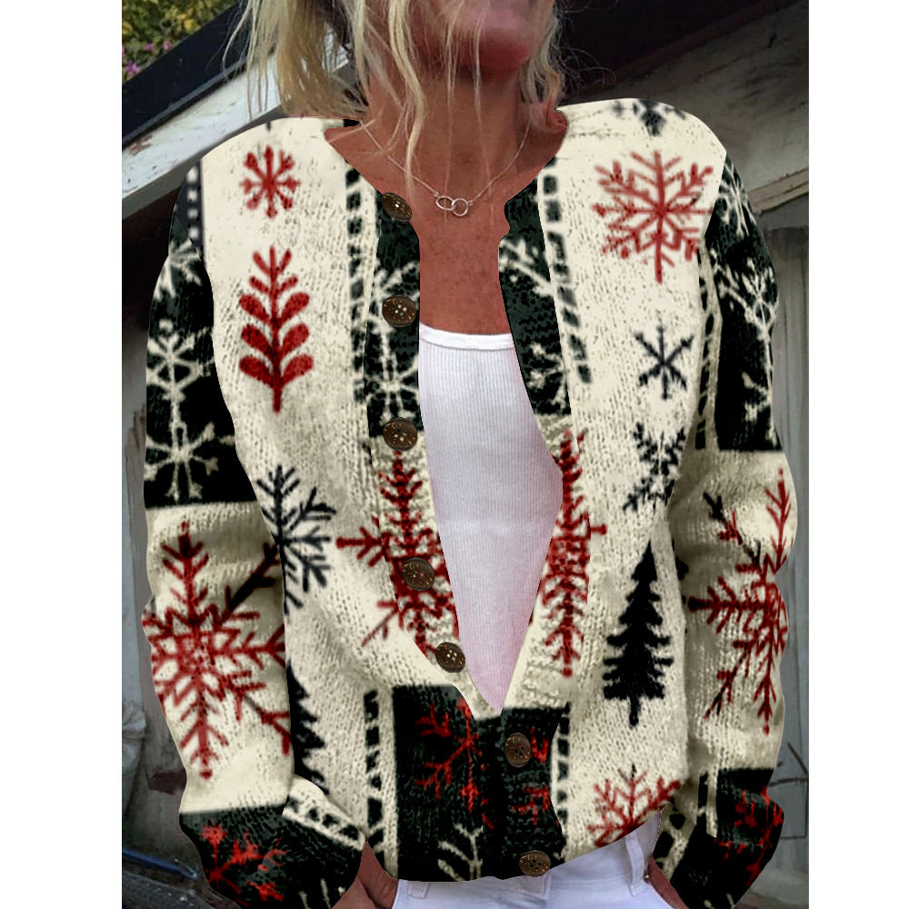 Womens Floral Print Cardigan Sweater