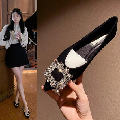Women's Square Buckle Pointed Flat Shoes