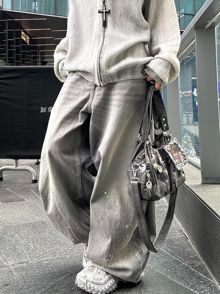 Ink-washed wide-leg jeans