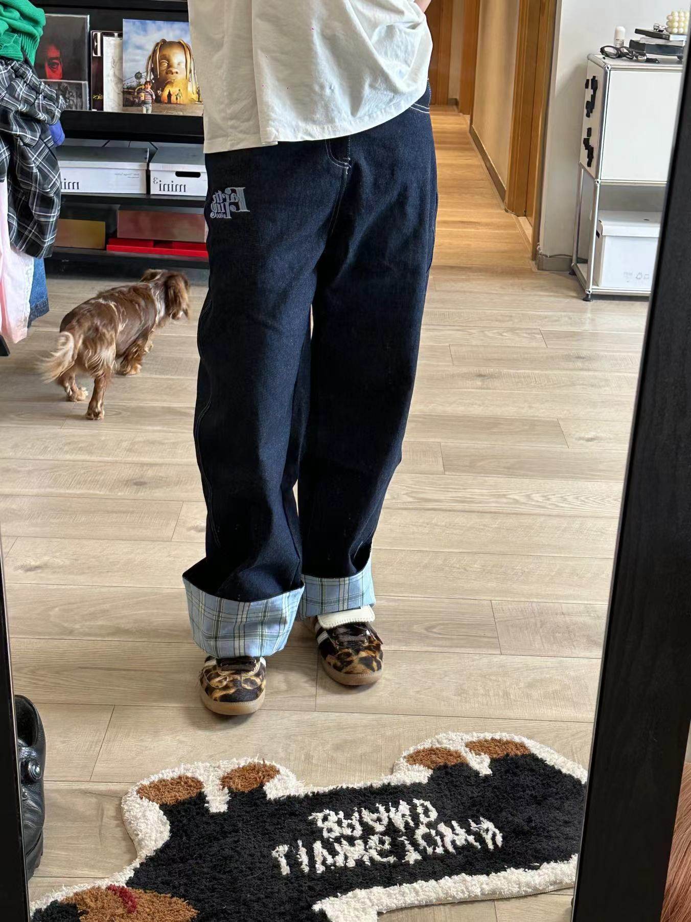 Plaid patchwork jeans