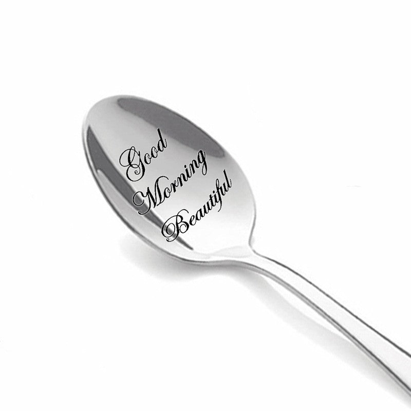 Stainless steel long-handled soup spoon